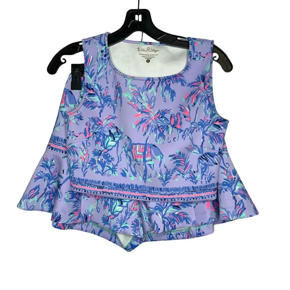 Lilly Pulitzer Neri Crop Top & Shorts 2 Piece Set Lilac Fruity Monkey Small - Picture 2 of 13